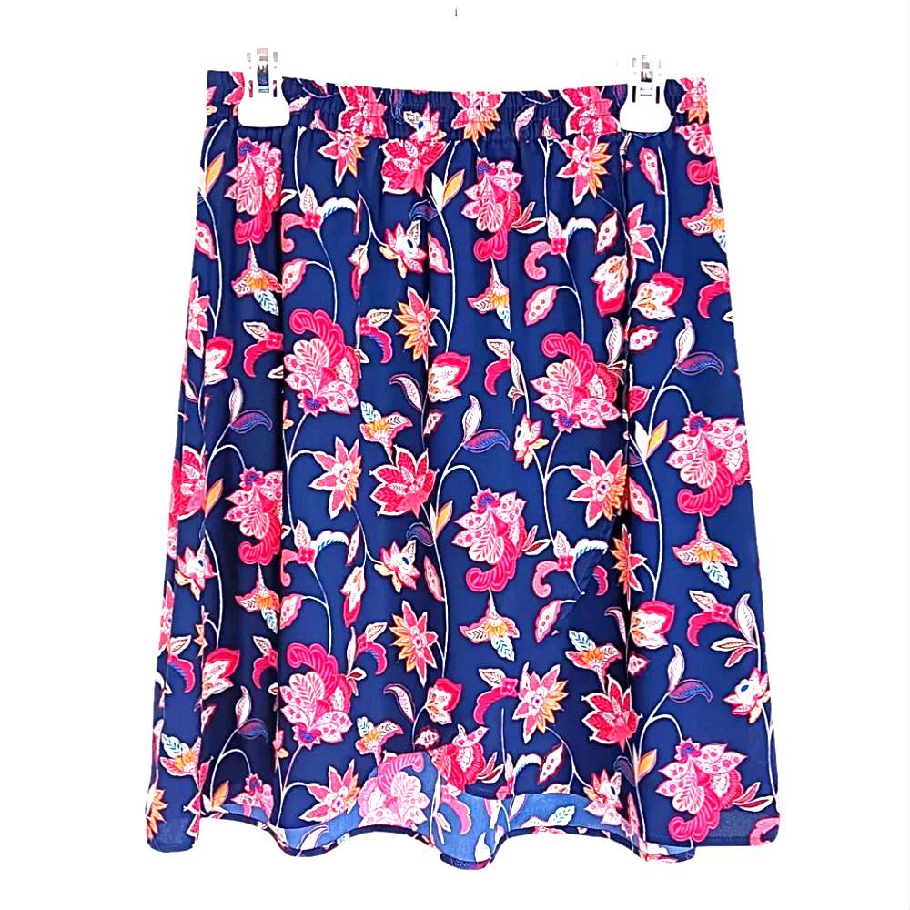 LOFT Outlet Navy Blue Flowy Floral Faux Wrap Mini Skirt Size Small